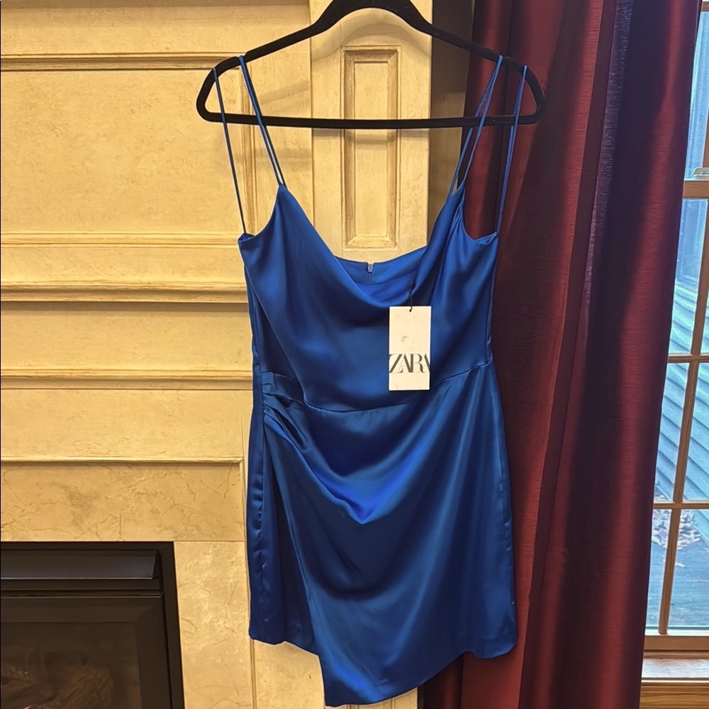 ZARA vibrant blue Mini Satin Dress sz L